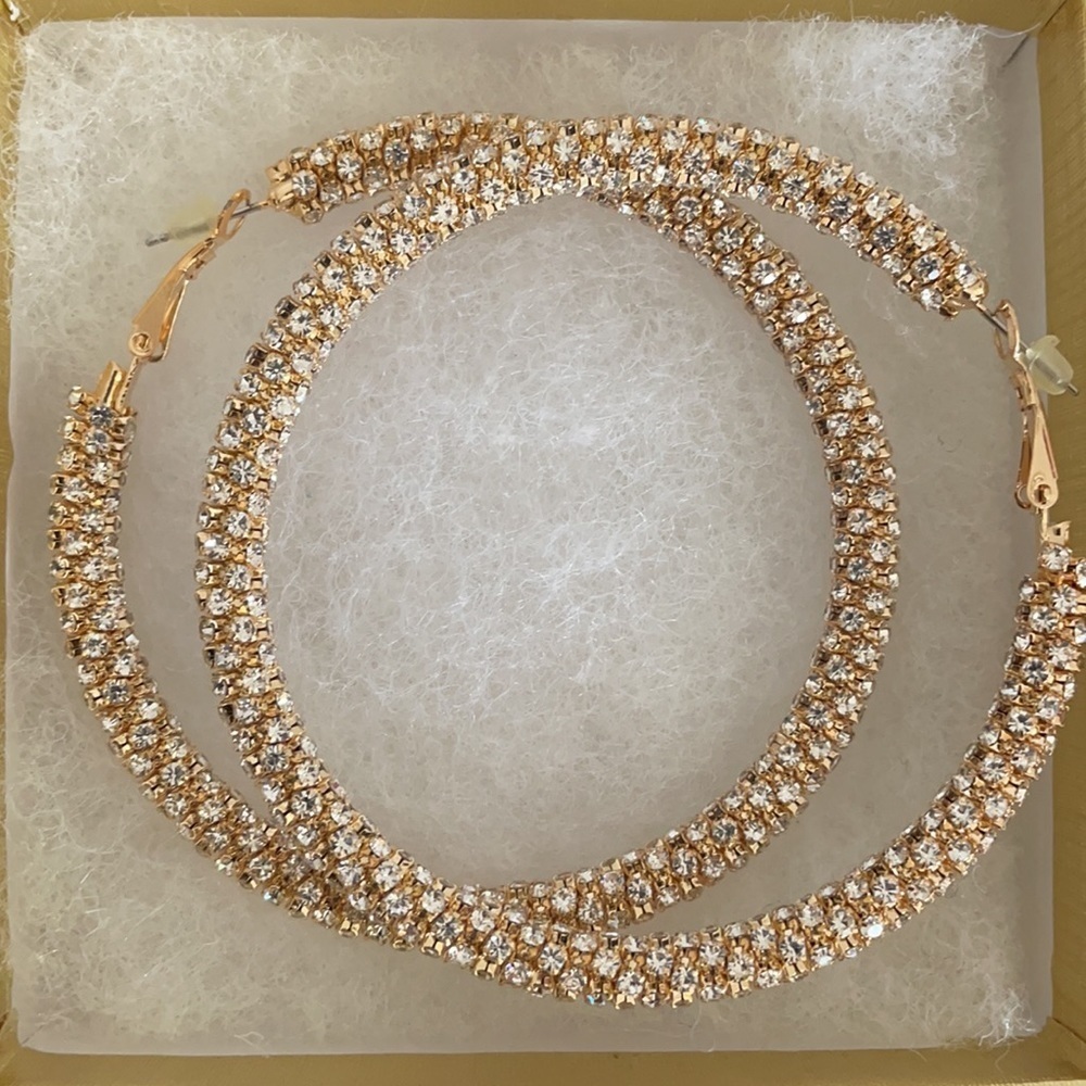 70MM Rhinestone Wrap Around Iconic Hoops - Picture 4 of 8